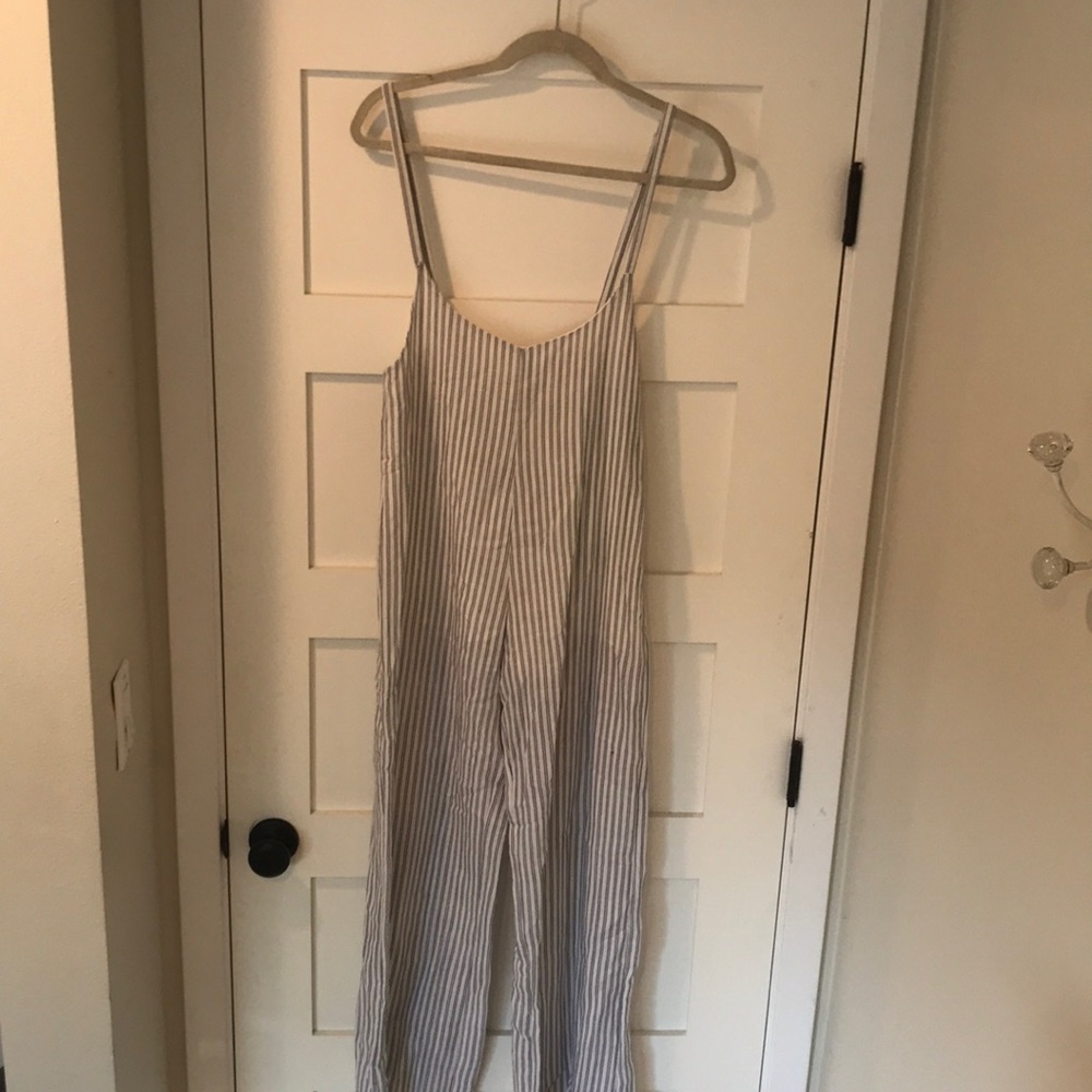 White Striped Overalls with Adjustable Straps
